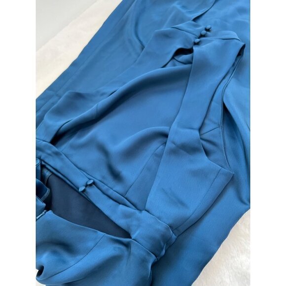 New Lovely Size 4 High Neck Backless Maxi Dress w/Slim Belt Atlantic Blue *Stain - Picture 11 of 16